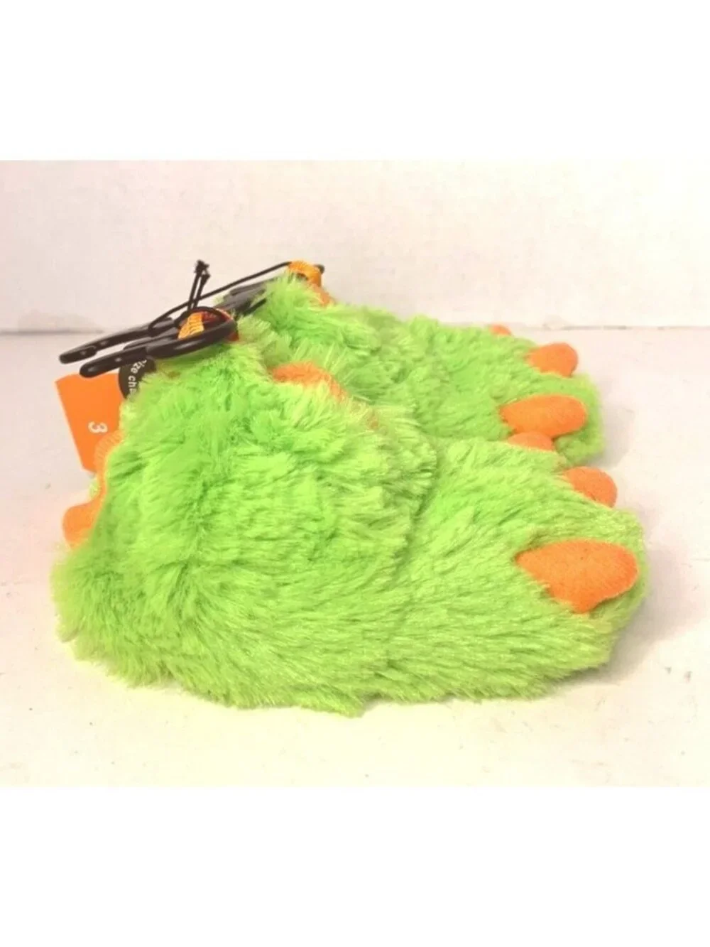 Wonder Nation Infant Green Monster Claw Slippers Size 6 With Plush Fuzzy Faux Fu